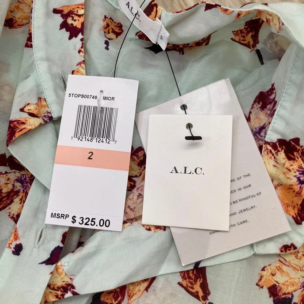 A.L.C. Shira Floral Print Mock Neck Blouse 1380 - Picture 9 of 13